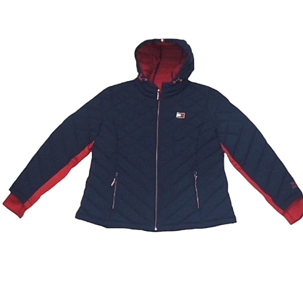 Tommy Hilfiger Quilted Puffy Jacket Full Zip Up Snow Ski Coat Pockets Thumb Hole